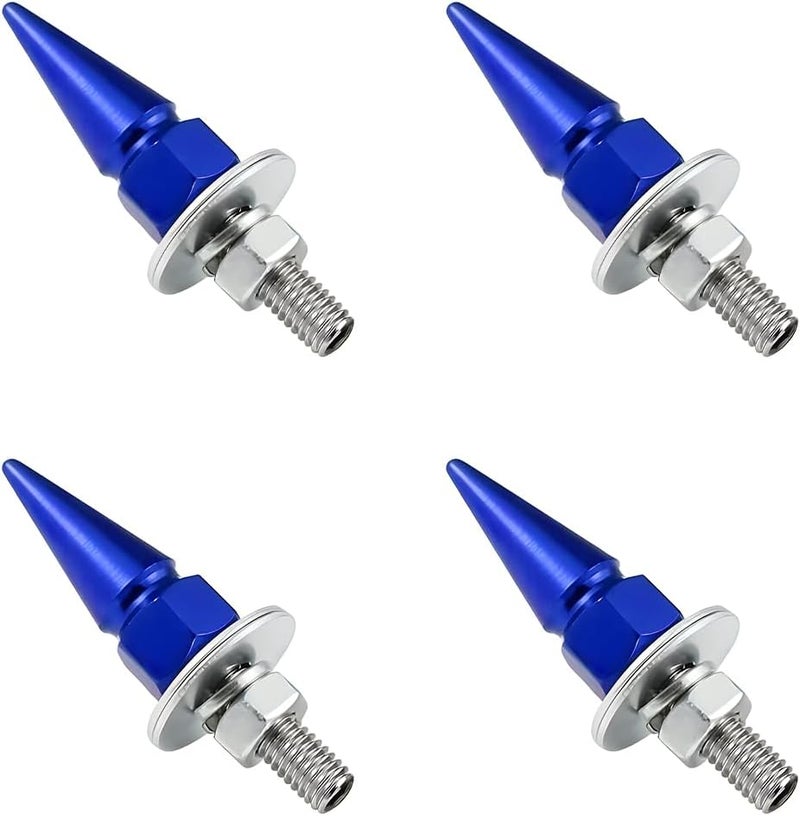 SHMZK 4 PCS Spikes License Plate Screws for Car, Anti Theft Spike Shape Aluminum Car Plate Frame Fastenings Bolt, Cool Licence Plate Screw Set for Car Truck Motorcycle, Car Accessories (Blue) - Image 1